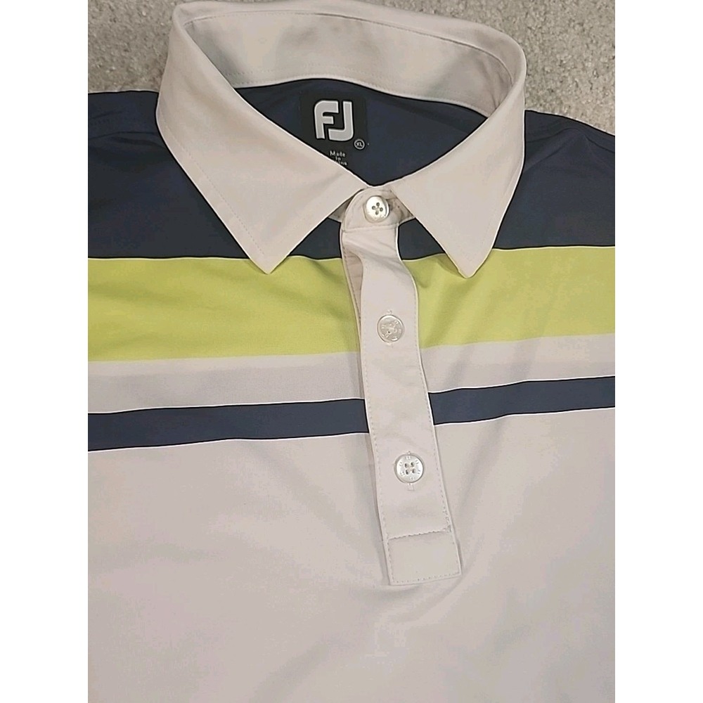 FootJoy Polo Shirt Mens XL White Navy Lime Green Striped ProDry Golf Performance